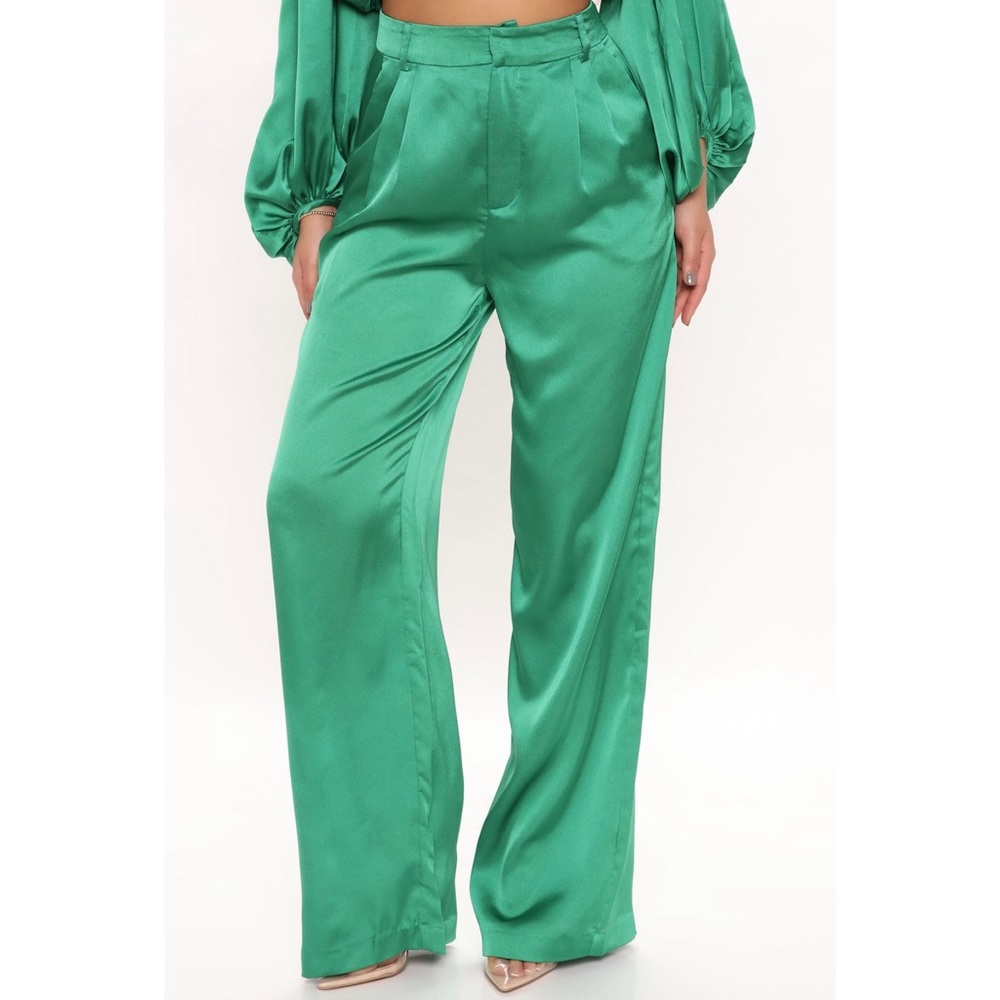 Beautiful Green Satin Miss Kelly Long Trouser Pants
